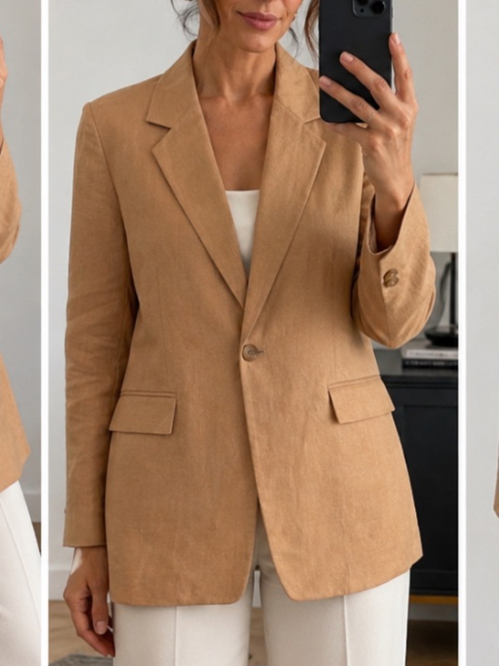Jones New York Suit Linen Blend Blazer Size 16 Tan Single Button Career Jacket